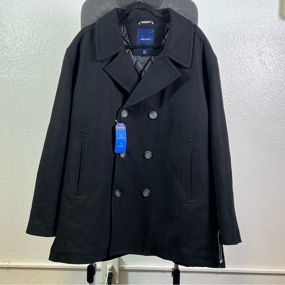 Nautica Performance Men‘s Black Wool Blend Peacoat Quilted Coat Jacket Blazer 2X